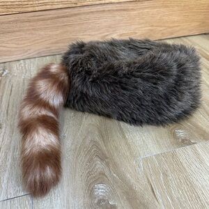 VTG Daniel Boone Davey Crockett Coonskin Hat Cap Real Red Ish Raccoon Fur Tail